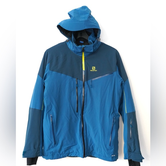 Salomon Men’s Blue Ski Jacket Hooded Advanced Skin Dry 10K/10K Men’s Size Large - Picture 1 of 12